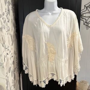 Raga top size Small, embroidery detail, off-white, light fabric, has sleeves
